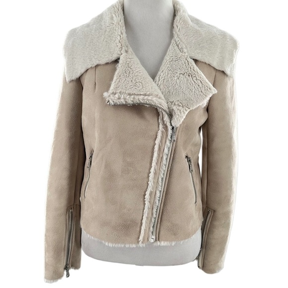 Forever 21 jacket size S beige cream faux shearling fur cozy southwestern - Picture 10 of 10